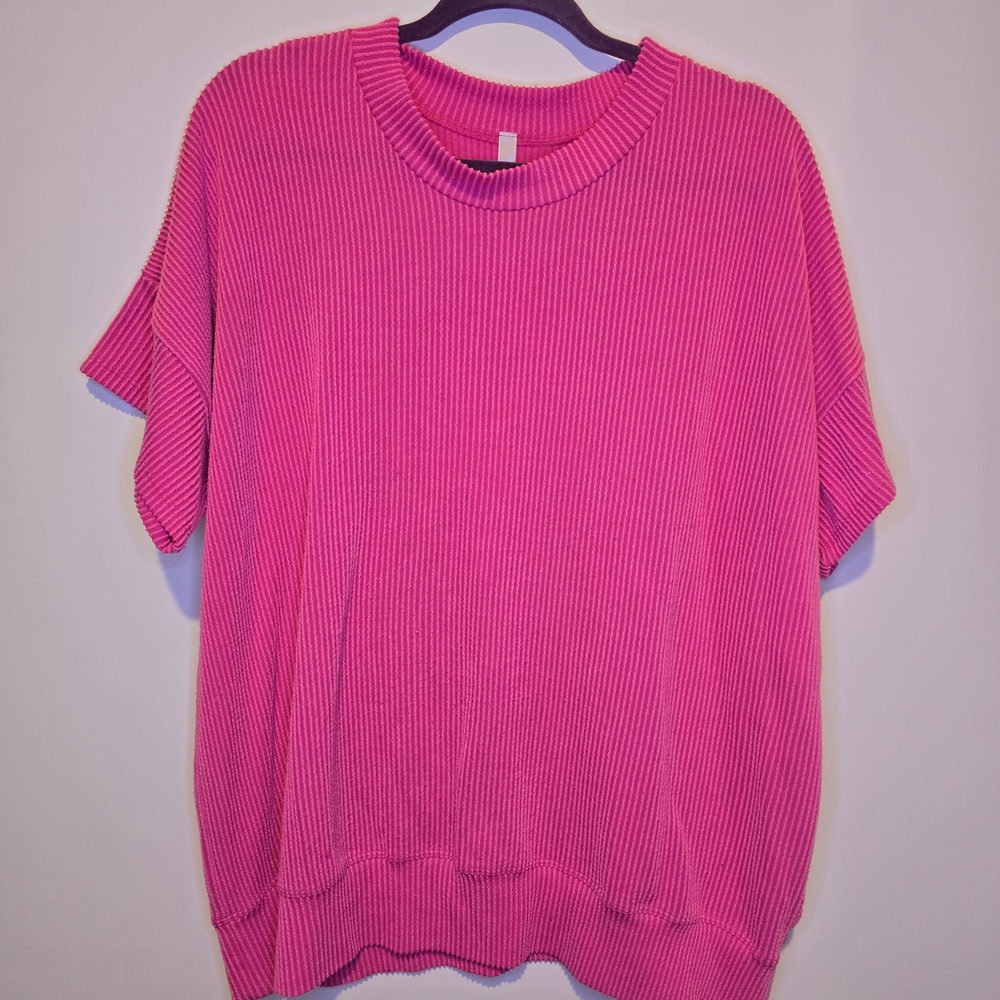 Vibrant Pink Ribbed Knit Top